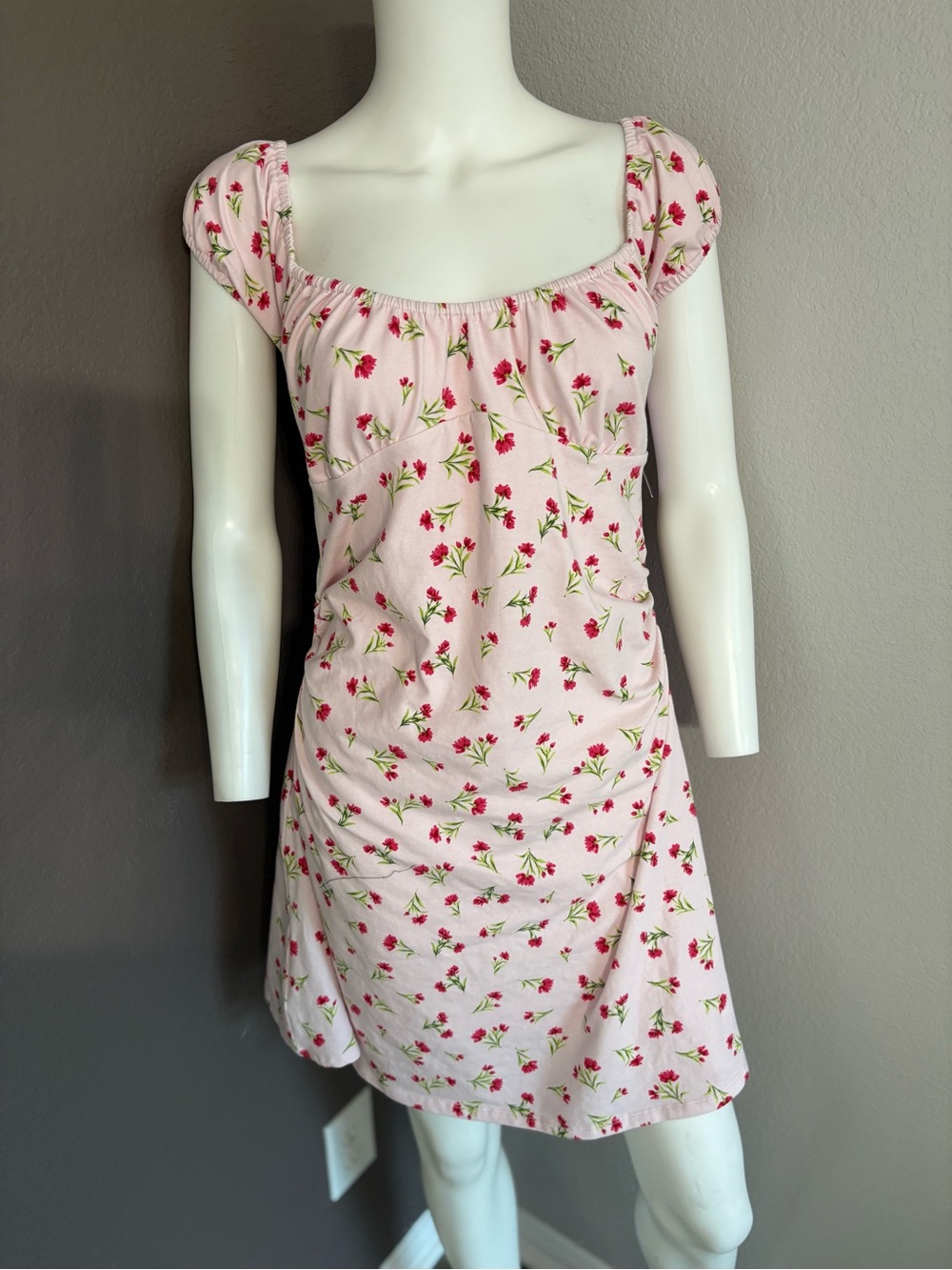 wild fable Pale Pink Floral Square-Neck Mini Dress